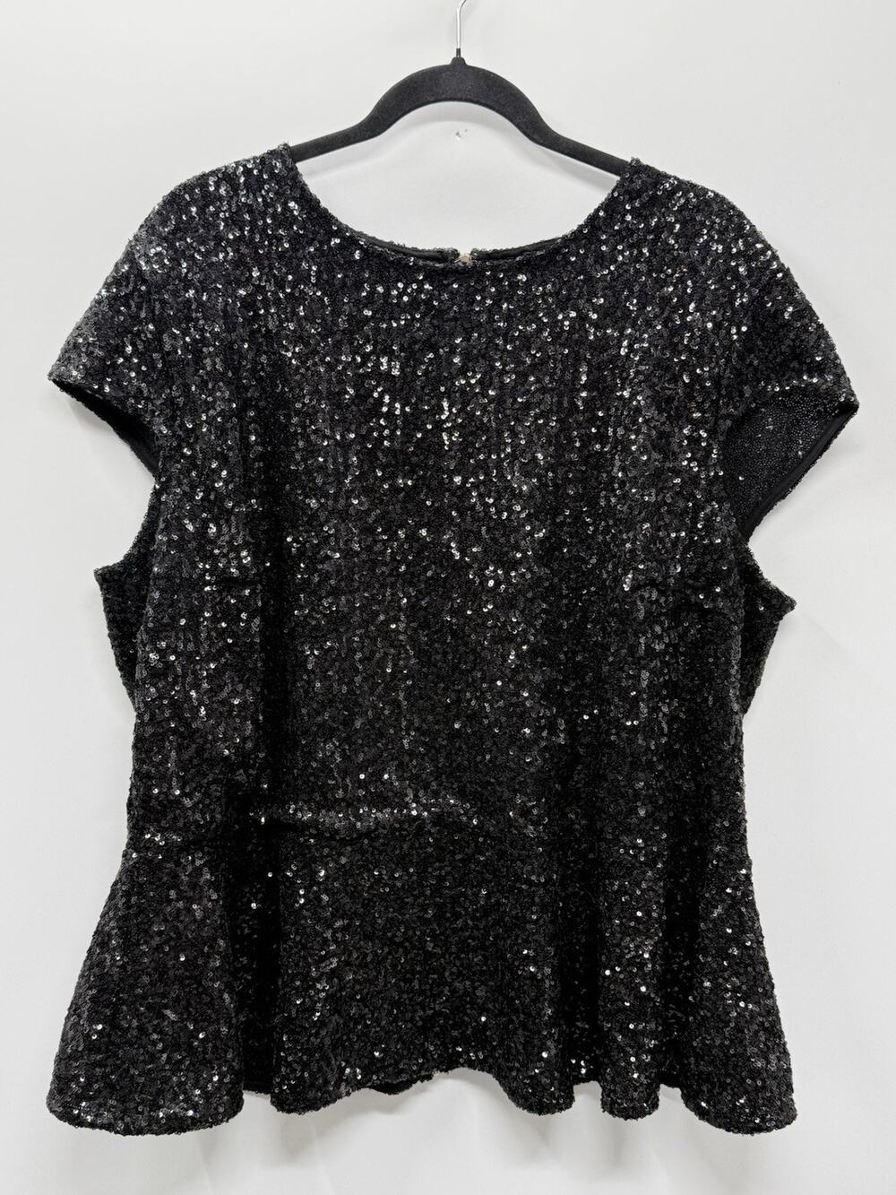 ASOS Curve Black Sequin Peplum Top Plus Size US 20 Short Sleeve Back Zip Party